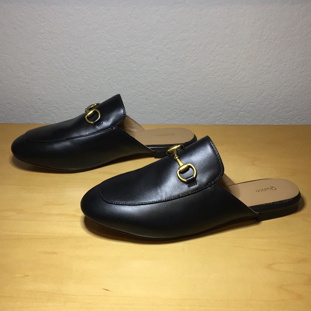 Quince Italian Leather Horsebit Loafer Mule Black w Gold Women’s Size 8.5 - Picture 3 of 9